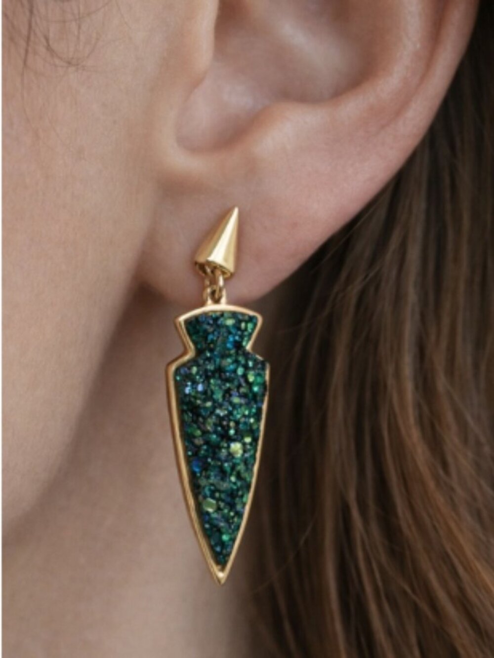 SugarFix by BaubleBar Arrowhead Drop Earrings – Gold Tone & Textured Teal Inlay